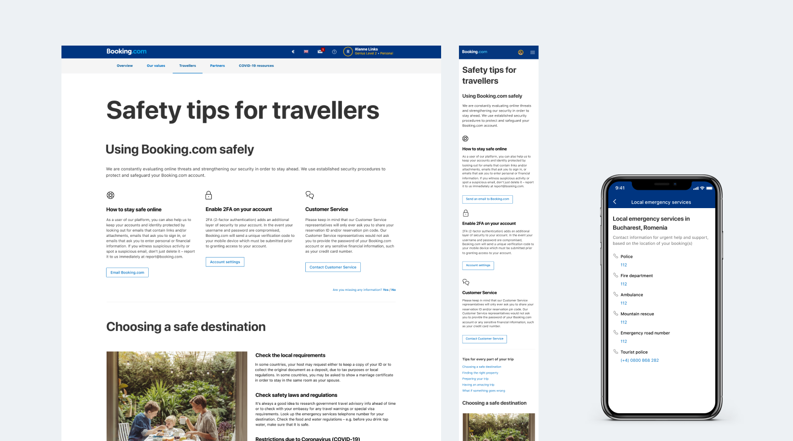 Visual of safety resources for guests on Booking.com